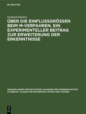 cover image of Über die Einflussgrössen beim M-Verfahren. Ein experimenteller Beitrag zur Erweiterung der Erkenntnisse